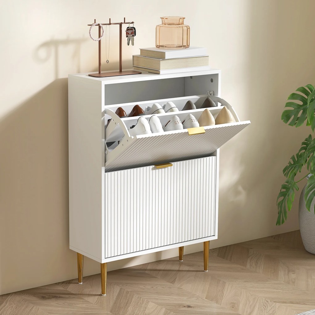 Sapateira Estreita Sapateira para Entrada com Prateleiras Ajustáveis para 12 Pares de Sapatos 60x24x91,5 cm Branco