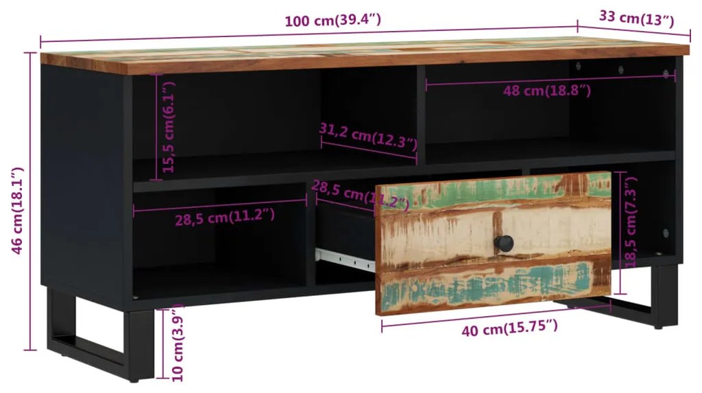 Móvel de TV 100x33x46 cm acácia maciça/derivados madeira