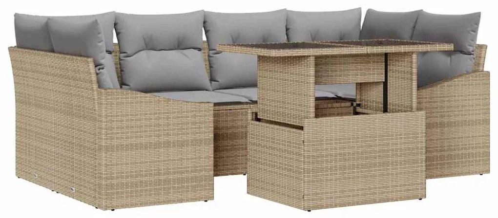 Conjunto de sofá de jardim de 7 peças com almofadas bege em rattan sin