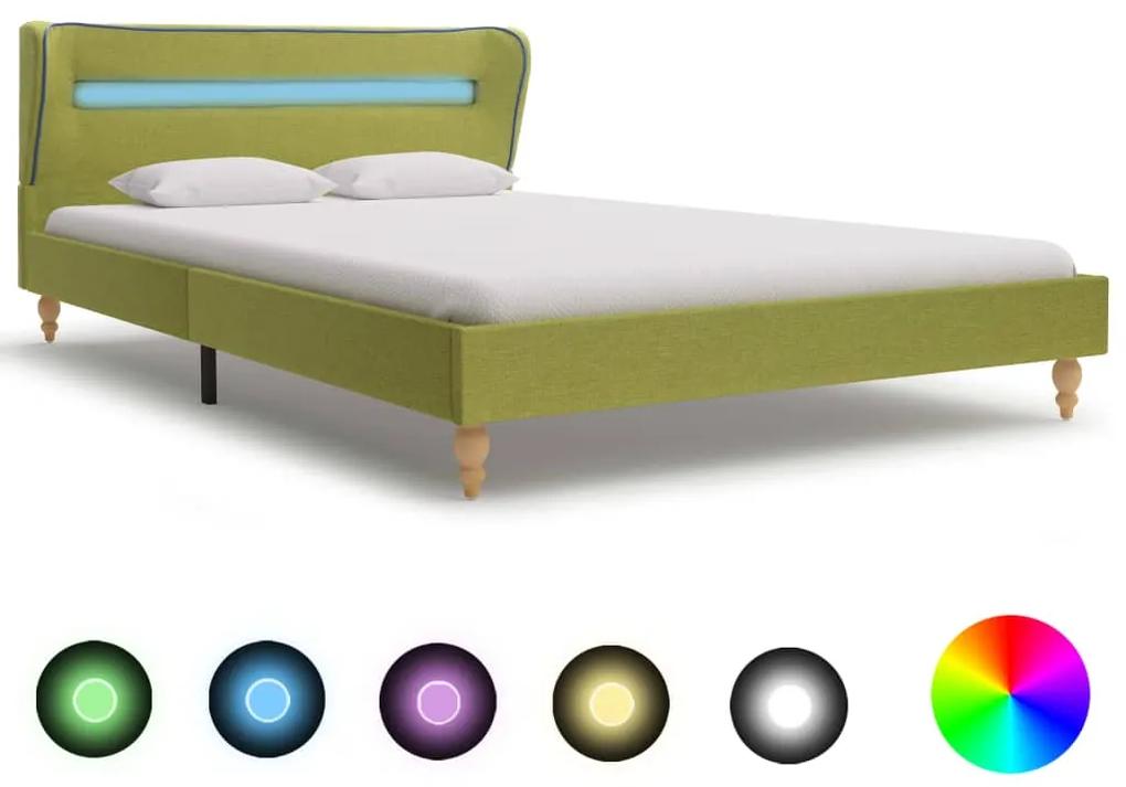280609 vidaXL Estrutura de cama com LEDs em tecido 140x200 cm verde