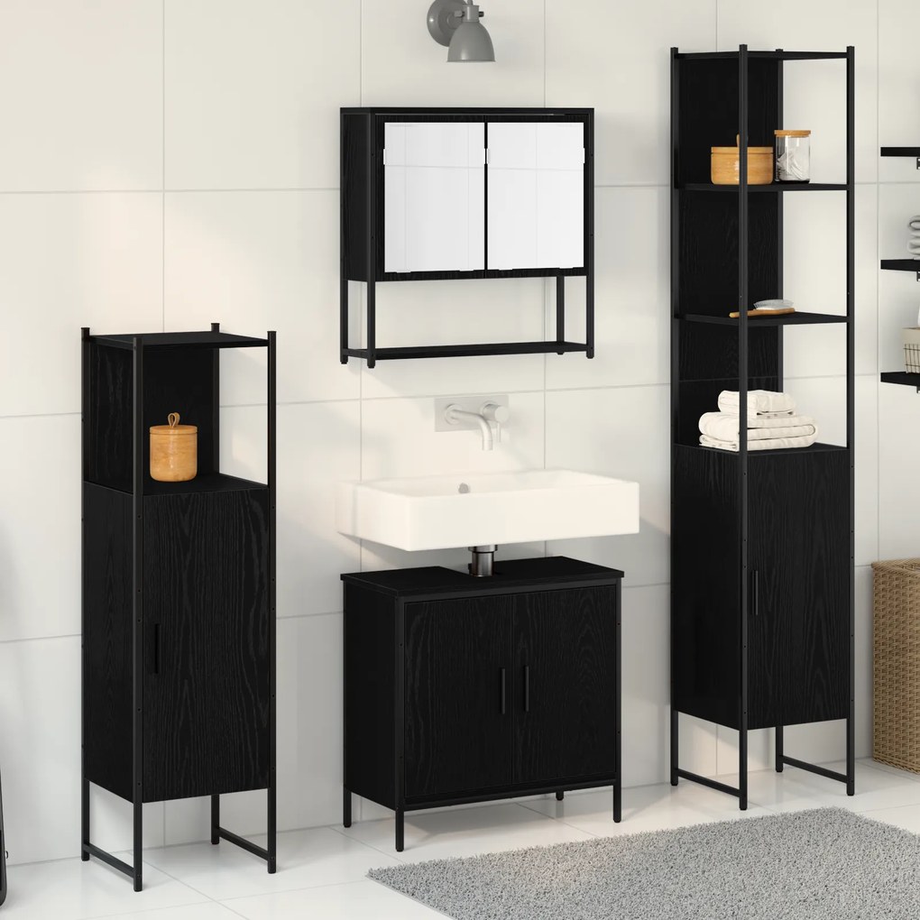 Conjunto de 4 Peças para Casa de Banho Carvalho Preto Madeira de Engen