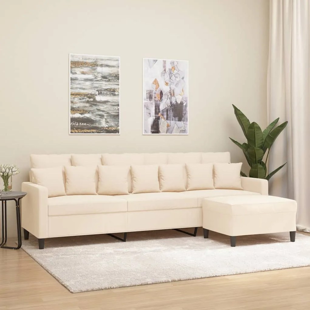 vidaXL Sofá de 3 lugares com apoio de pés 210 cm veludo cor creme