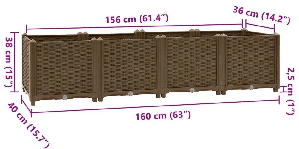 Canteiro elevado 160x40x38 cm polipropileno