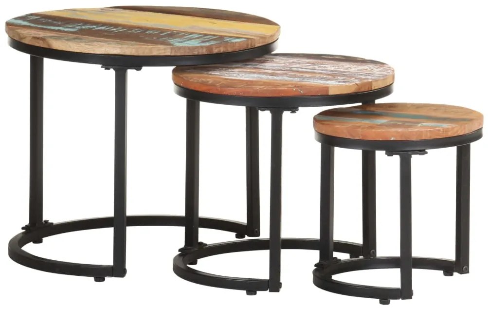 Mesas de apoio 3 pcs madeira recuperada maciça
