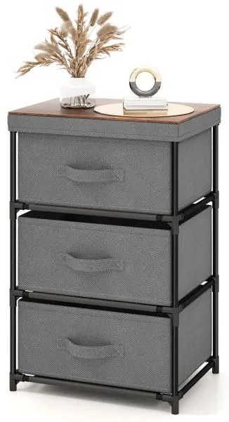 Cômoda de tecido de 3 níveis com 3 gavetas - cinza