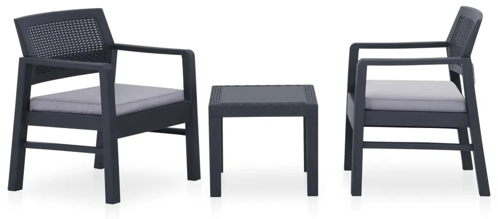 vidaXL 3 pcs conjunto lounge de jardim c/ almofadões plástico cinzento