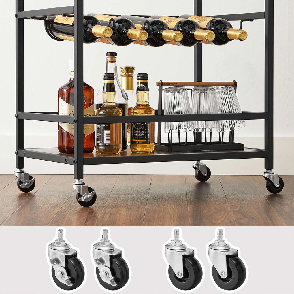 Carrinho de cozinha ou bar 60 x 40 x 75 cm Castanho Vintage-preto
