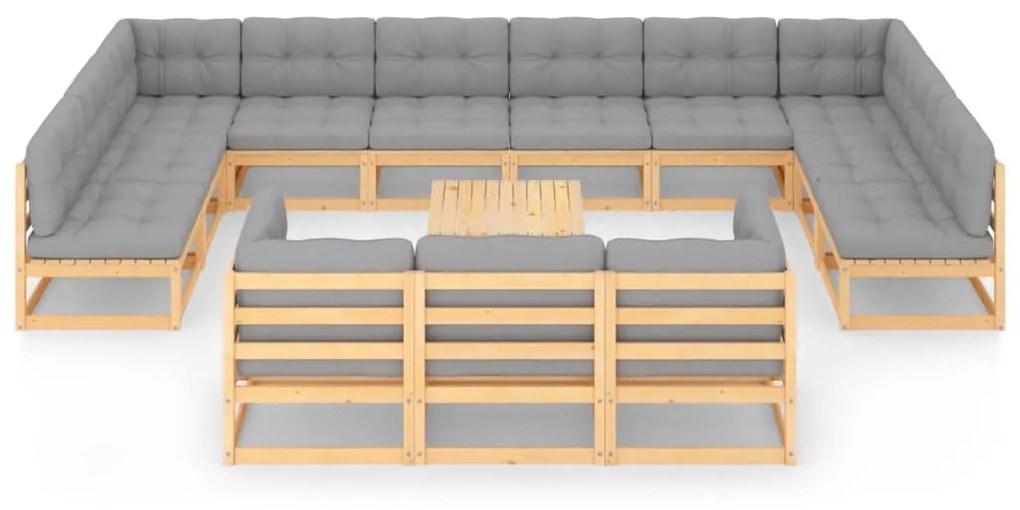 14 pcs conjunto lounge de jardim com almofadões pinho maciço