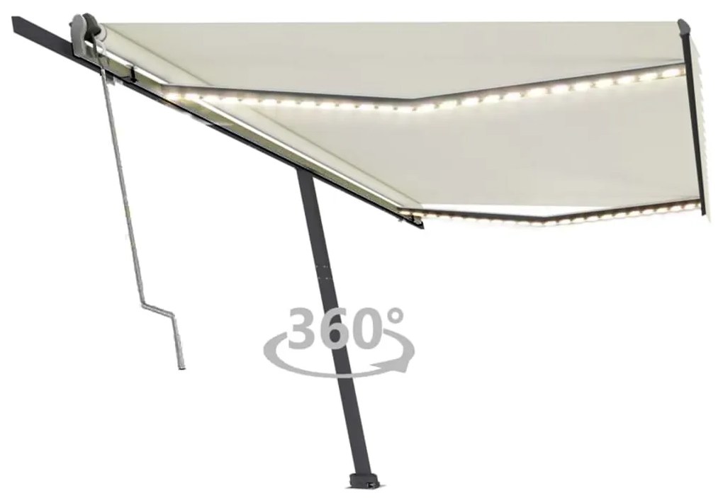 vidaXL Toldo automático com LED e sensor de vento 500x300 cm cor creme