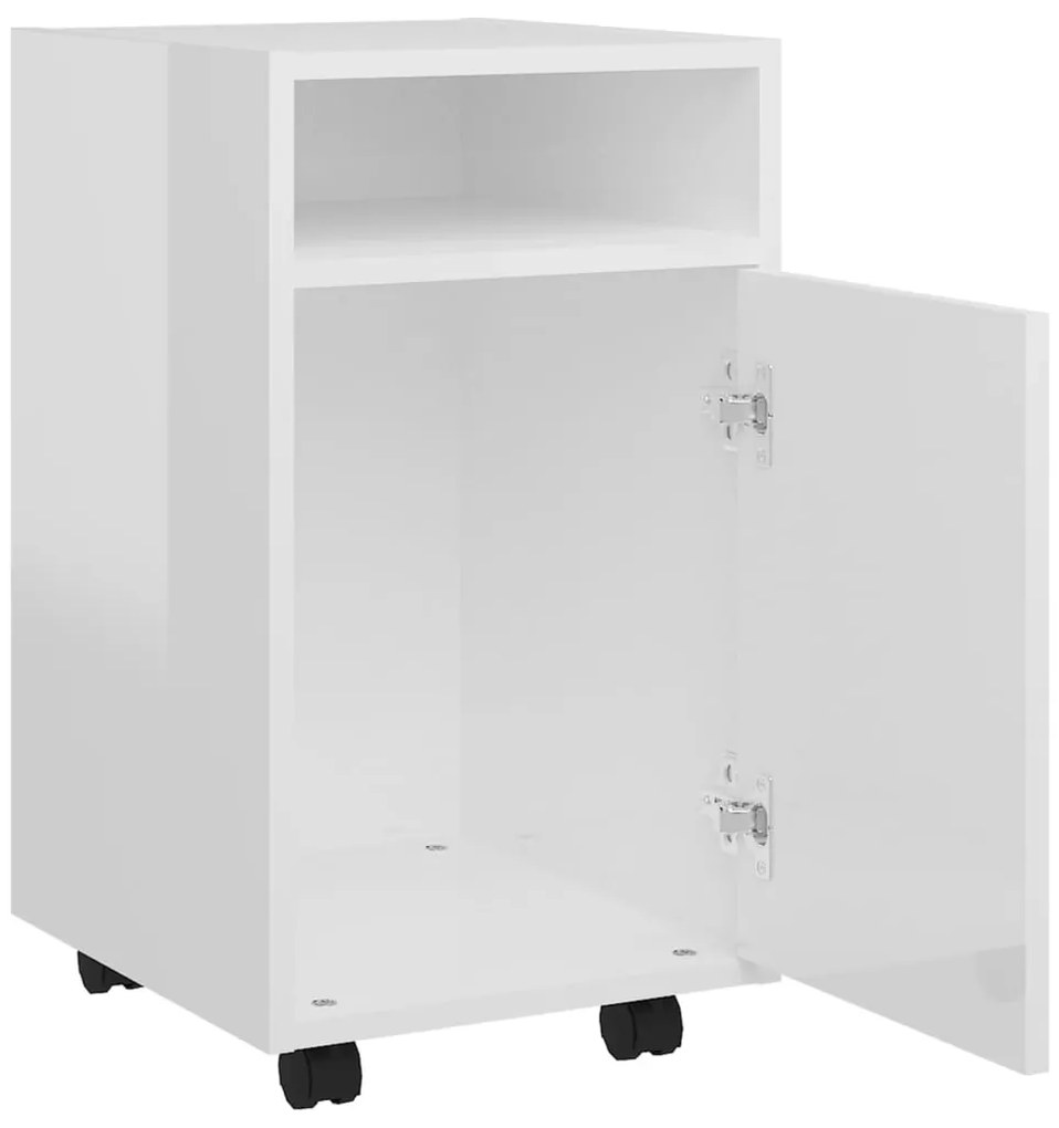 Móvel de apoio com rodas 33x38x60 cm contrapl. branco brilhante