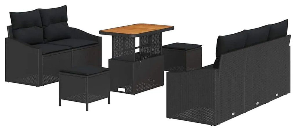 Conjunto de Sofá de Jardim vidaXL 8 Peças com Almofadas Preto Rattan d