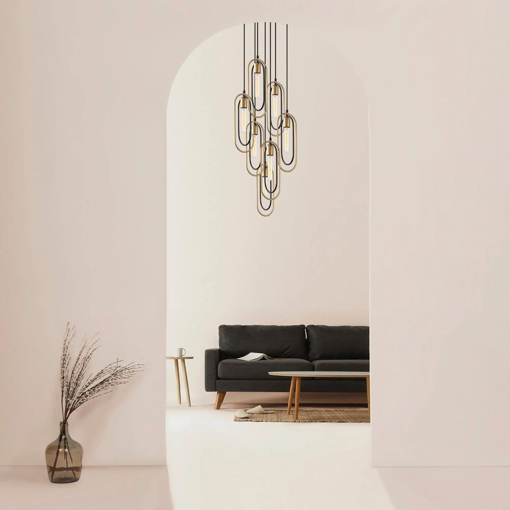 Candeeiro de Teto Chandelier Cerco – Preto e Dourado – 48 x 48 cm