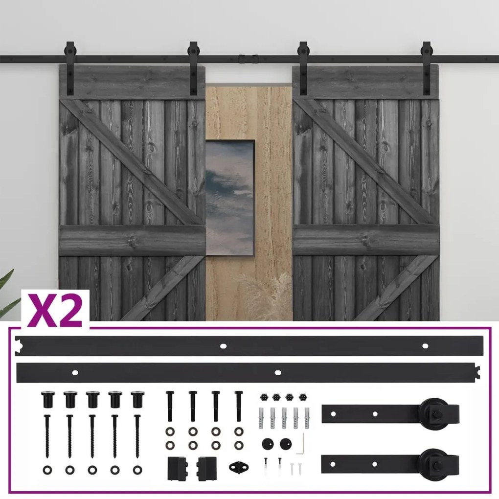 vidaXL Porta de correr com ferragens 80x210 cm pinho maciço preto