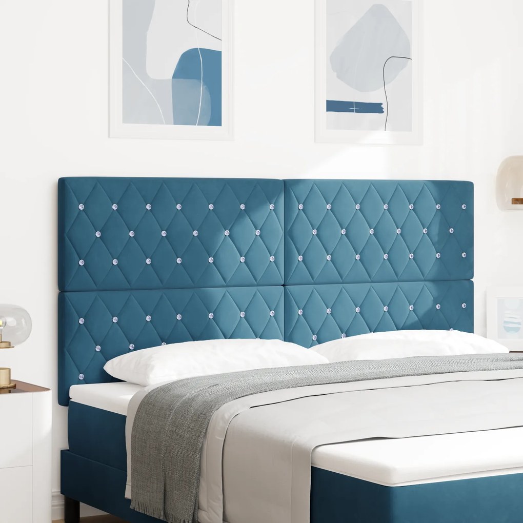 vidaXL Cabeceira com Botões de Cristal Tuftada Azul Escura 180 cm Veludo