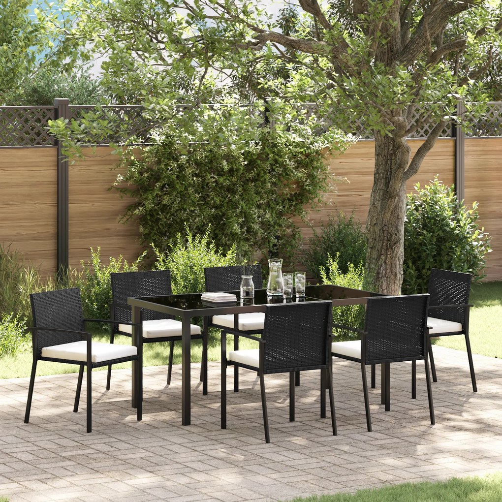 vidaXL Conjunto de Jantar de Jardim com 7 Peças em Poli Rattan Preto