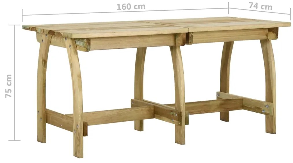 Mesa de jardim 160x74x75 cm madeira de pinho impregnada