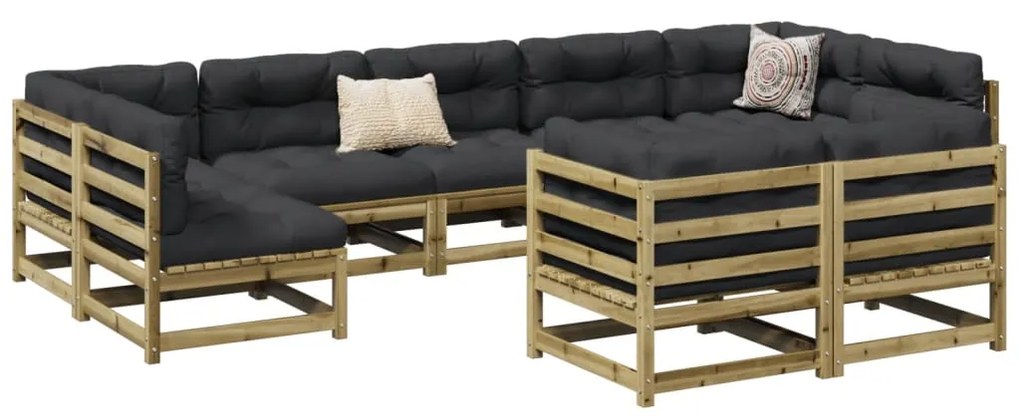 9 pcs conjunto sofás de jardim c/ almofadões pinho impregnado