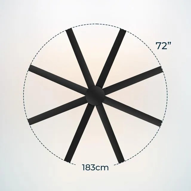 Ventoinha de teto EnergySilence Aero 7200 Pro com motor DC de 48 W e 72", 6 velocidades, 8 pás, temporizador, controlo remoto, modo Inverno/Verão
