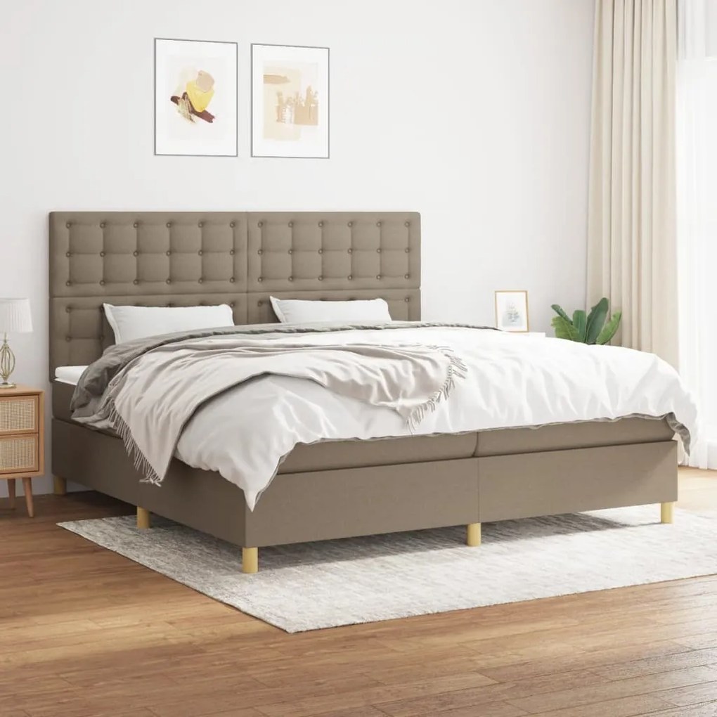 vidaXL Cama com molas/colchão 200x200 cm tecido castanho-acinzentado