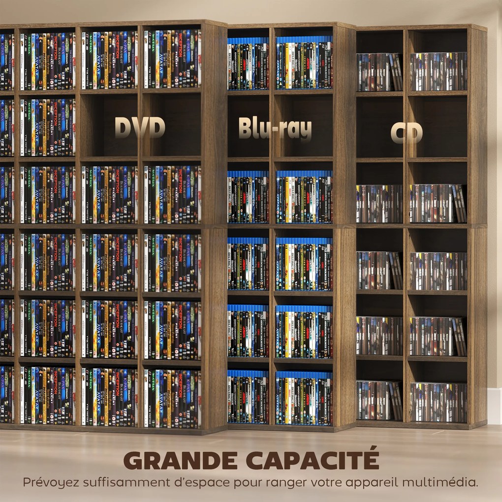 Móvel de Arrumação para CDs e DVDs, 89 x 20 x 130,5 cm, Prateleiras Ajustáveis, Castanho