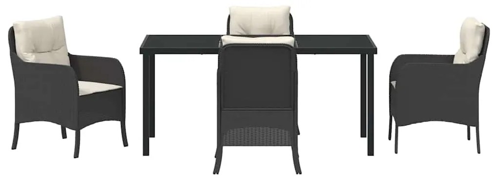 Conjunto de Jantar de 5 Peças com Almofadas Rattan Poli Preto