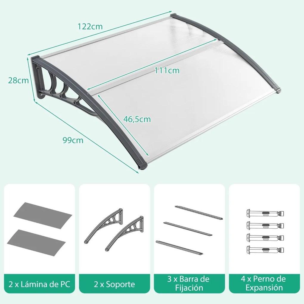 Marquise para janela ou porta proteção solar, toldo exterior 122 x 99 x 28 cm cinza