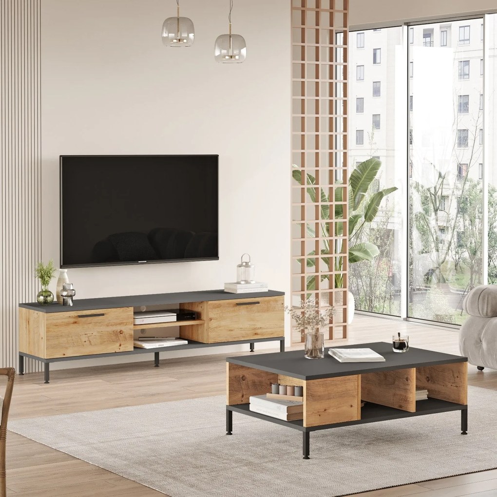 Conjunto de Mobiliário de Sala RL5 – Atlantic Pine e Antracite – TV St