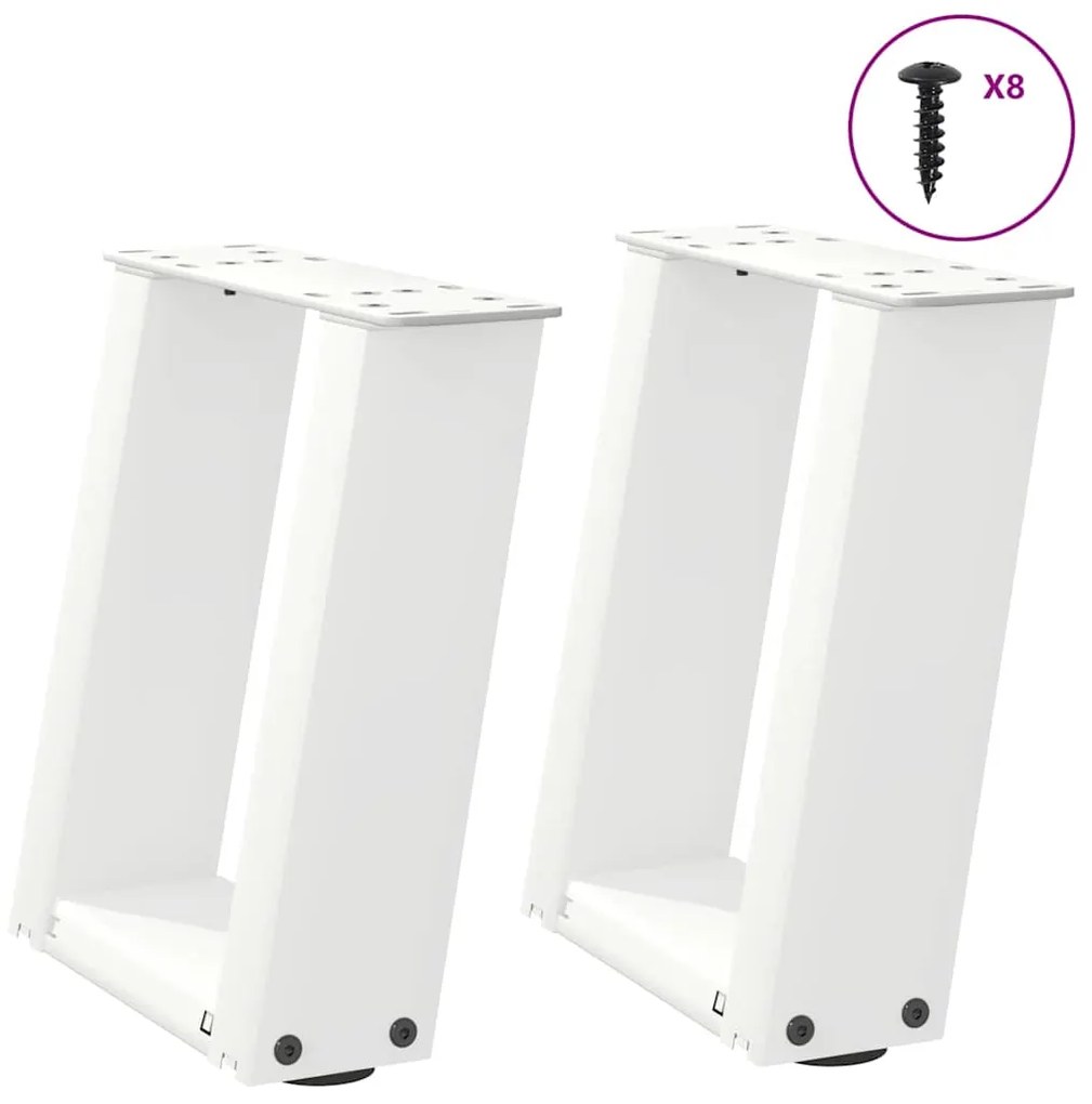 vidaXL Pés para mesa de centro em formato de U, 2 peças, branco, 30x(30-31) cm, aço