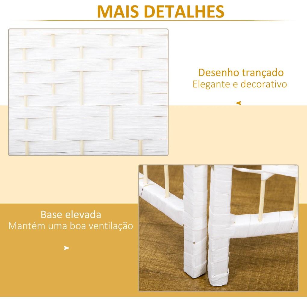 Biombo Separador de Ambientes de 3 Painéis 120x170 cm Divisória de Ambientes Dobrável com Corda de Papel e Estrutura de Madeira Branco