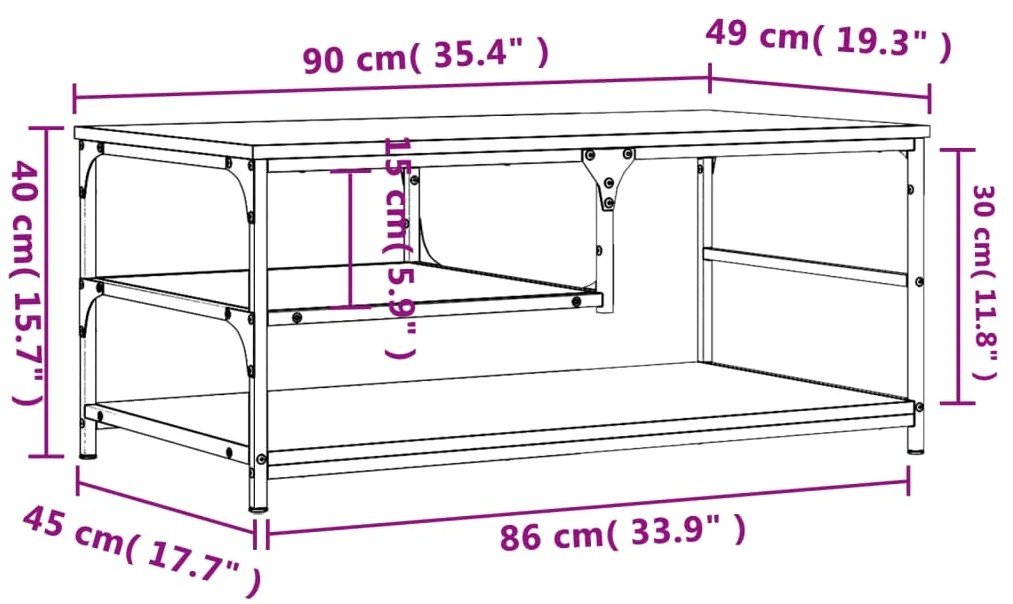 Mesa centro 90x49x40 cm derivados de madeira carvalho castanho