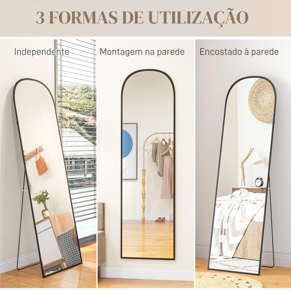 Espelho de Pé Ellen – 50x170 cm – Estrutura de Alumínio Preto e Vidro