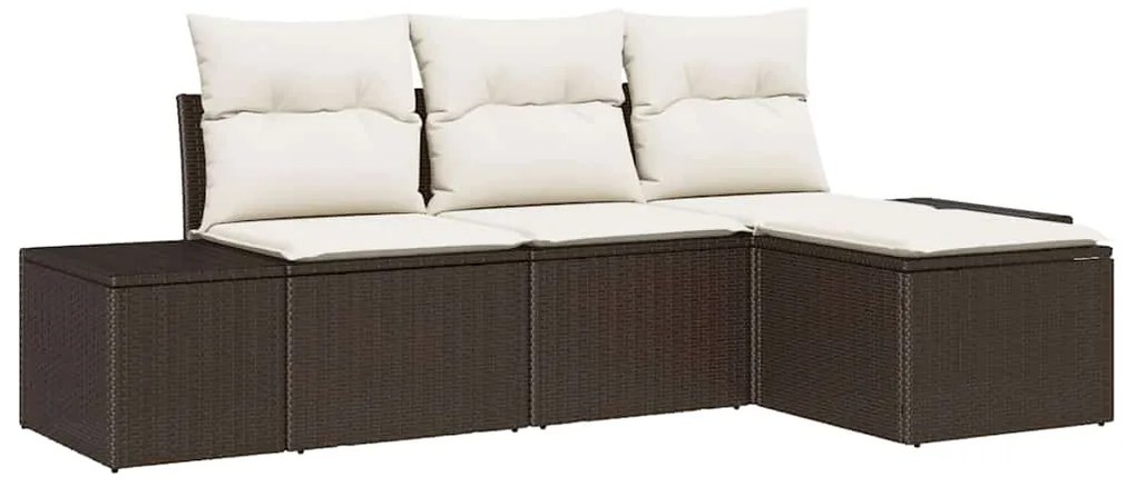 Conjunto de Sofá para Jardim com 4 Peças e Almofadas Castanhas em Ratt