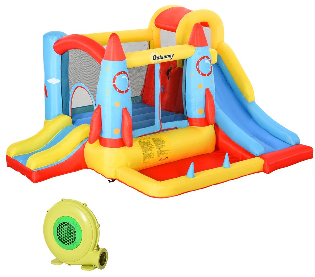 Outsunny Castelo Insuflável com 2 Escorregas Trampolim e Piscina para Crianças com Inflador 330x265x185cm Multicor | Aosom Portugal