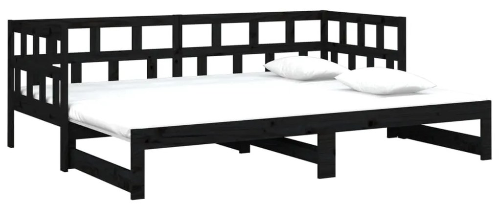 Estrutura sofá-cama de puxar 2x(90x200) cm pinho maciço preto