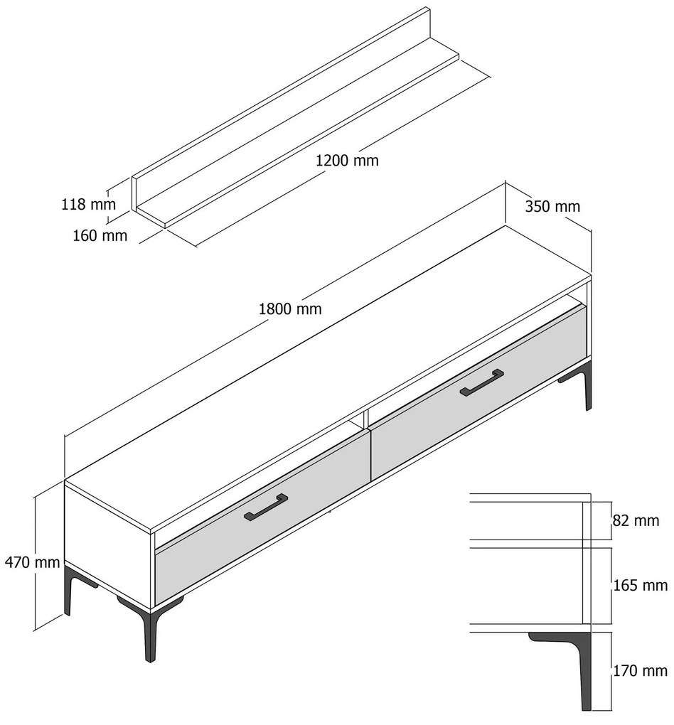 Unidade TV Istanbul – Nogueira e Preto – 180 cm x 47 cm x 35 cm