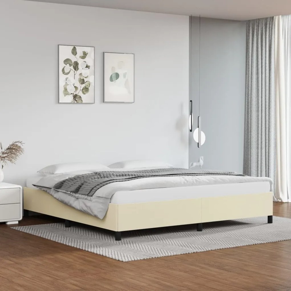 vidaXL Estrutura de cama 200x200 cm couro artificial cor creme