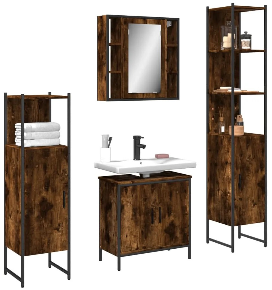 vidaXL 4pcs conjunto de móveis WC derivados de madeira carvalho fumado
