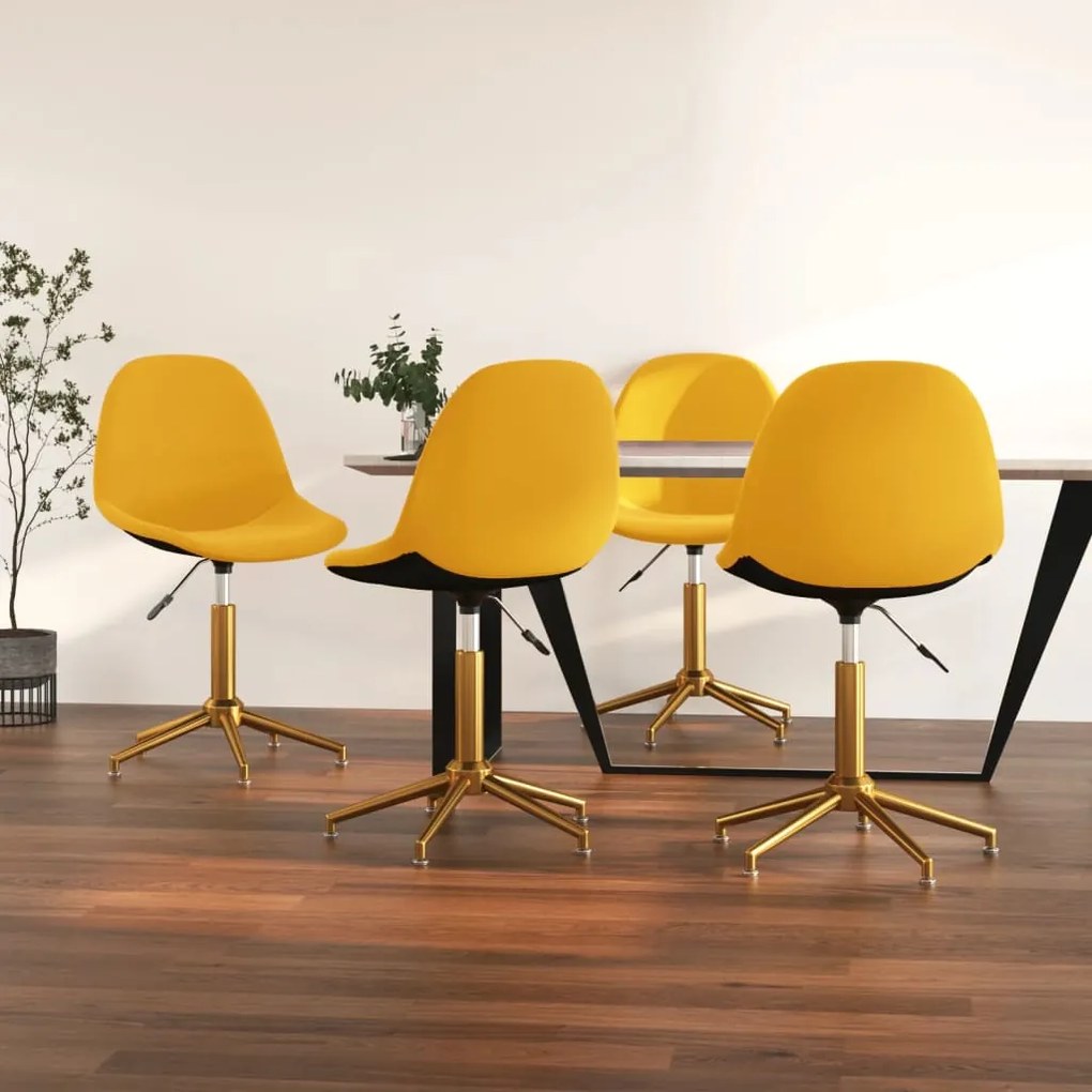 vidaXL Cadeiras de jantar giratórias 4 pcs veludo amarelo mostarda