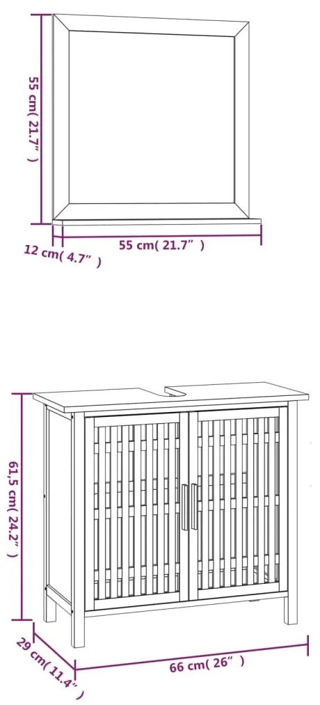 2 pcs conjunto de móveis p/ casa de banho nogueira maciça