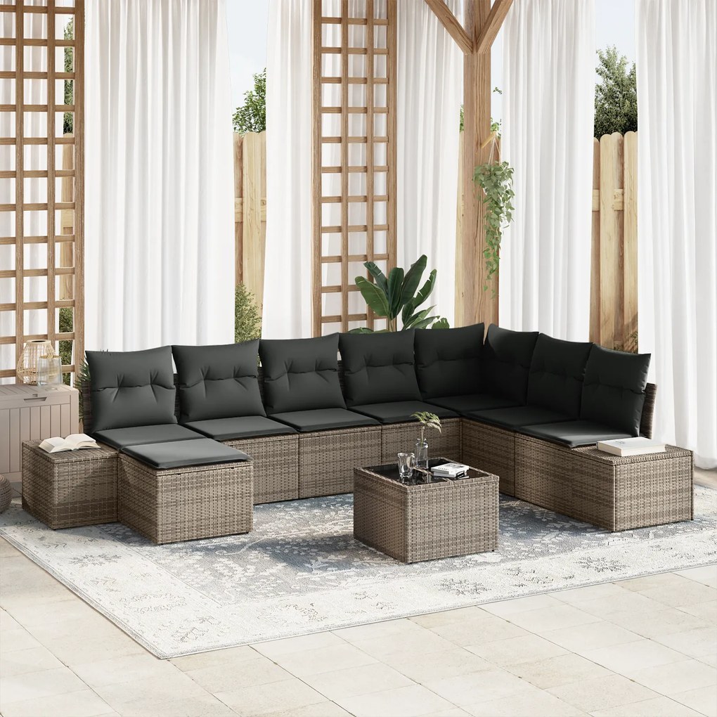 Conjunto de Sofá de 8 Peças para Jardim com Almofadas Rattan Preto