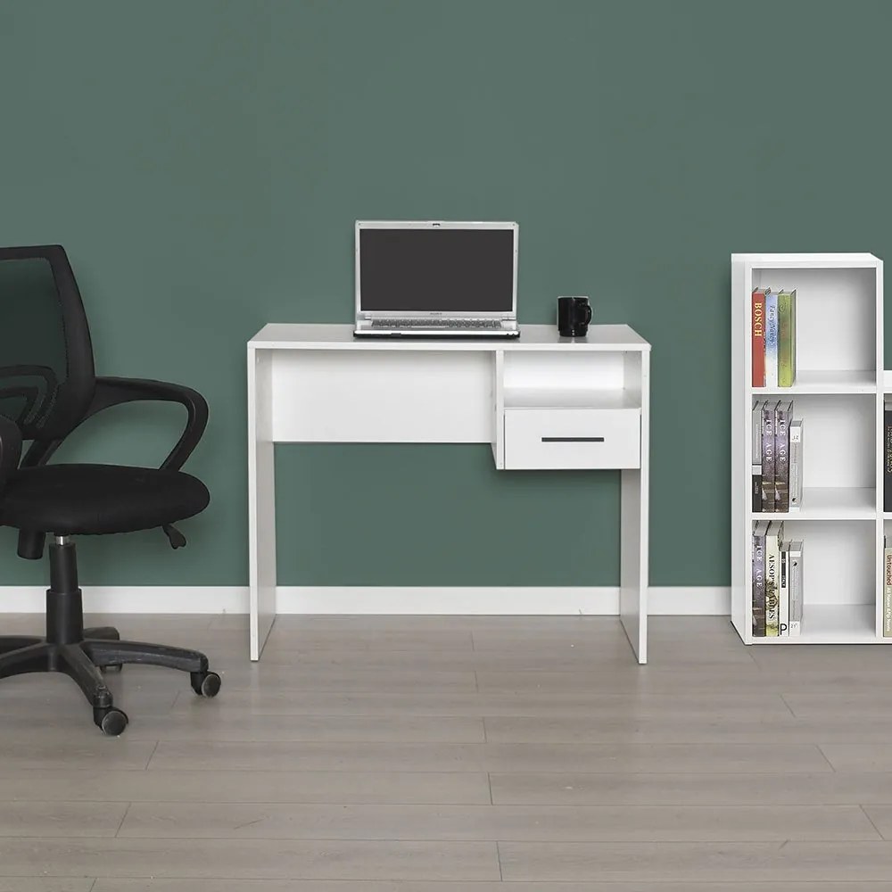 Secretária "Pure" com Gaveta e Prateleira - 90 x 75 x 50 cm - Branco -