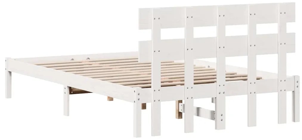Estrado de Cama com Cabeceira Branca 120x200 cm Madeira Maciça de Pinh
