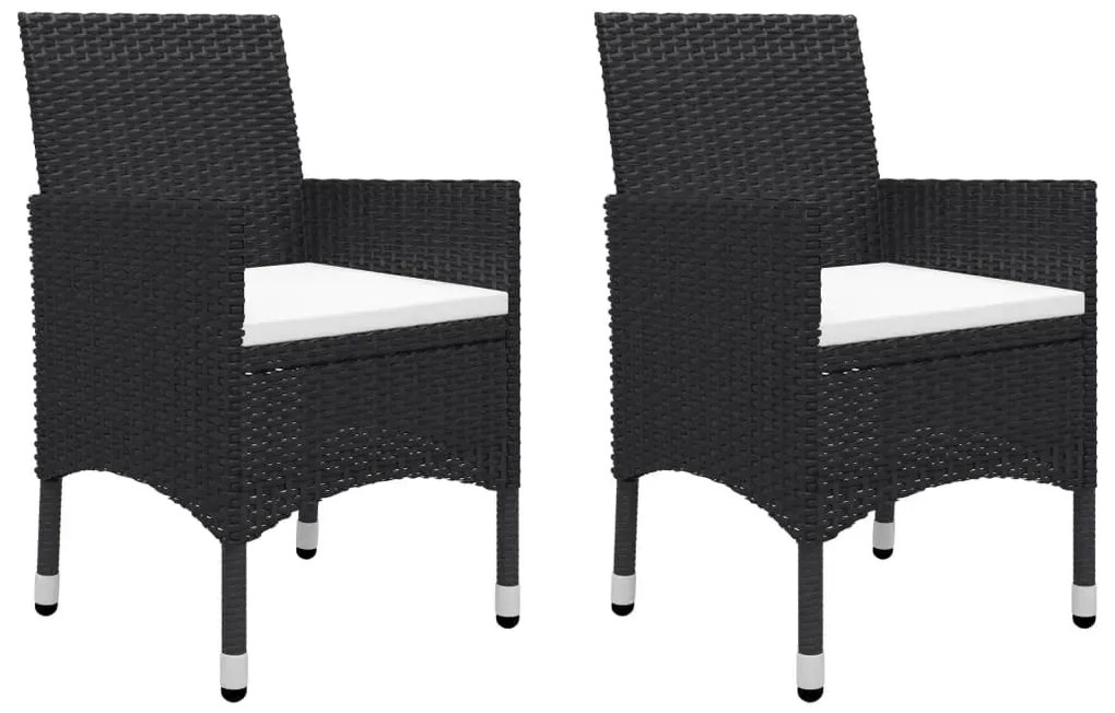 3 pcs conjunto de jantar para jardim com almofadões preto