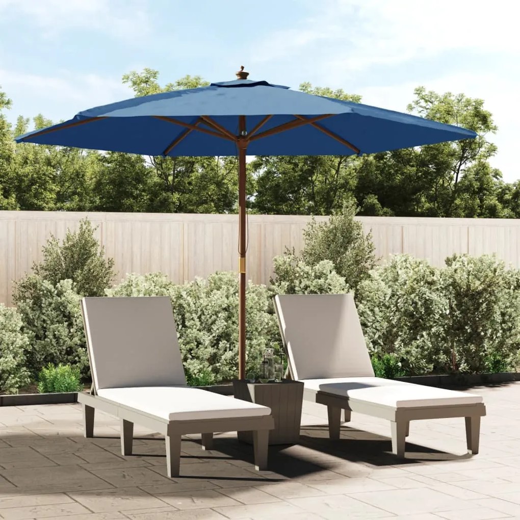 vidaXL Guarda-sol de jardim com poste de madeira 299x240 cm azul-ciano