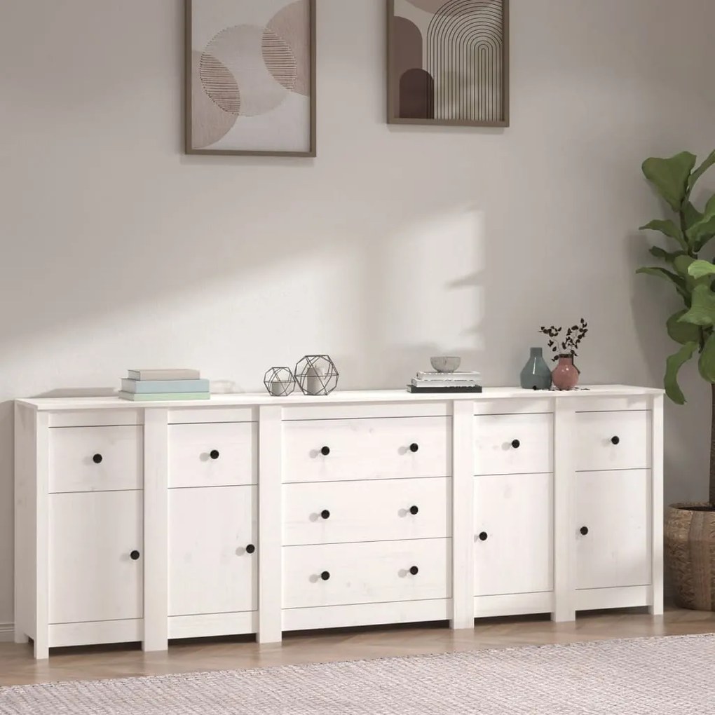 vidaXL Aparador 230x35x80 cm madeira de pinho maciça branco