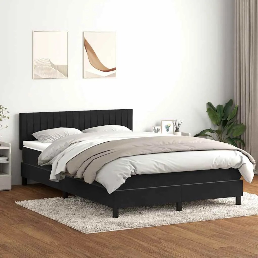 vidaXL Cama box spring c/ colchão e LED 140x220 cm veludo preto
