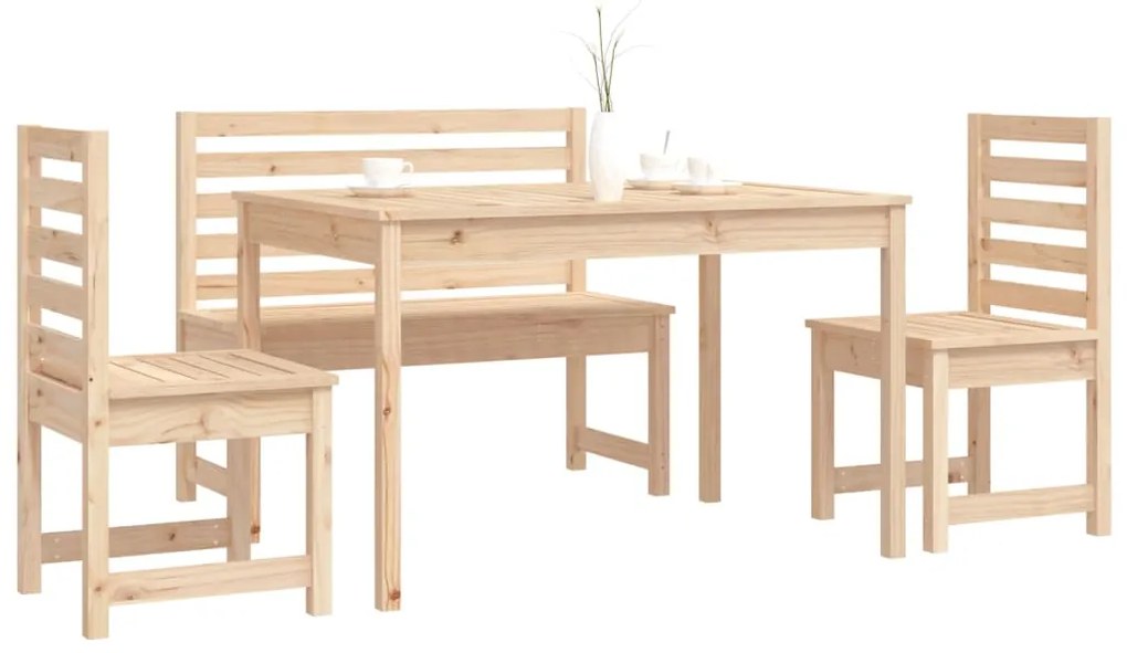 4 pcs conjunto de jantar p/ jardim madeira de pinho maciça