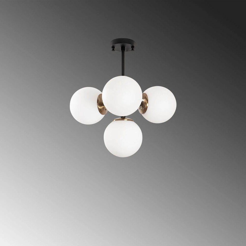 Candeeiro de Teto Akkas – Preto/Antique/Creme – 43 x 43 x 47 cm