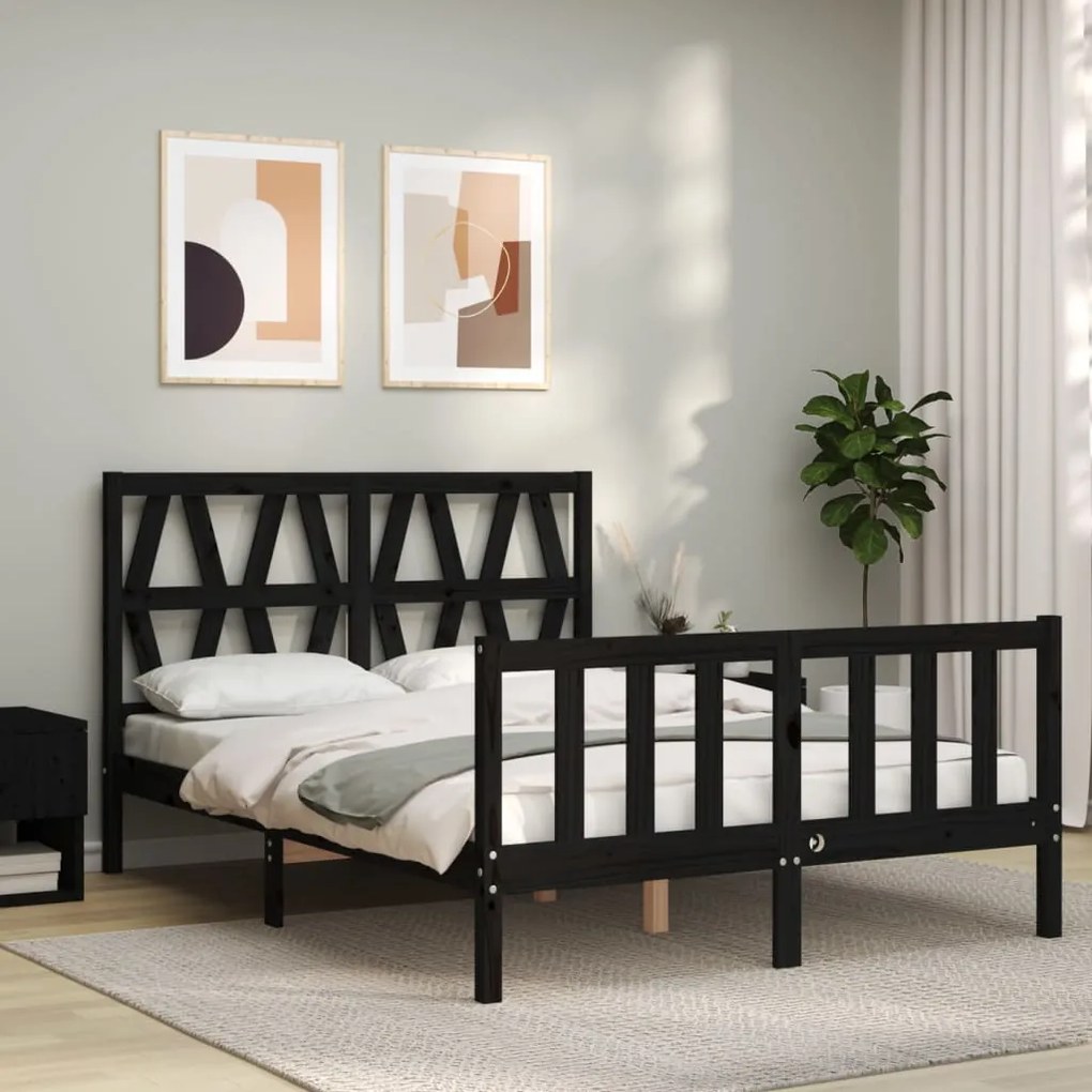 Estrutura de cama com cabeceira 140x190 cm madeira maciça preto