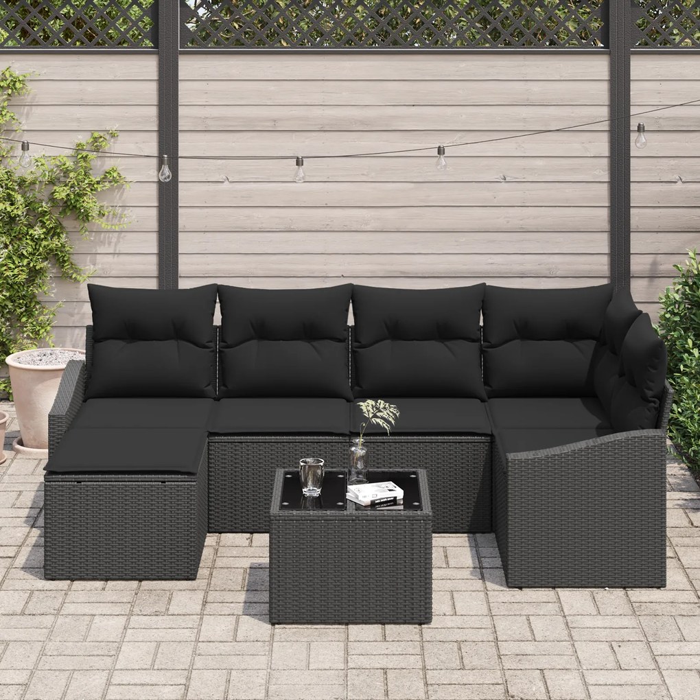 Conjunto de Jantar de Jardim de 7 Peças com Almofadas Bege em Rattan S